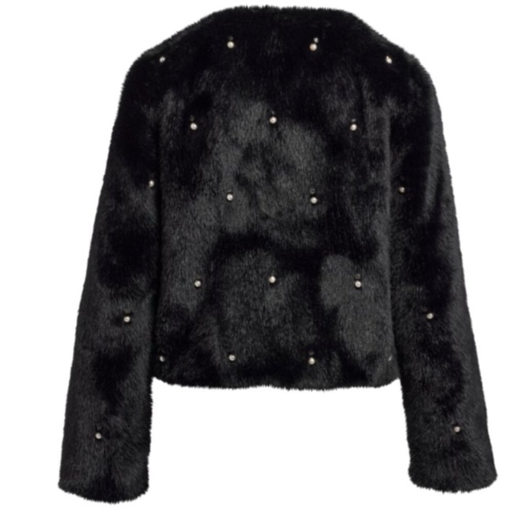 Boston Proper Pearl Embellished Faux Fur Collarless Chubby NWOT - Picture 3 of 3